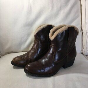 Born Brand Lila Brown Distressed Leather Boots Shearling Lined